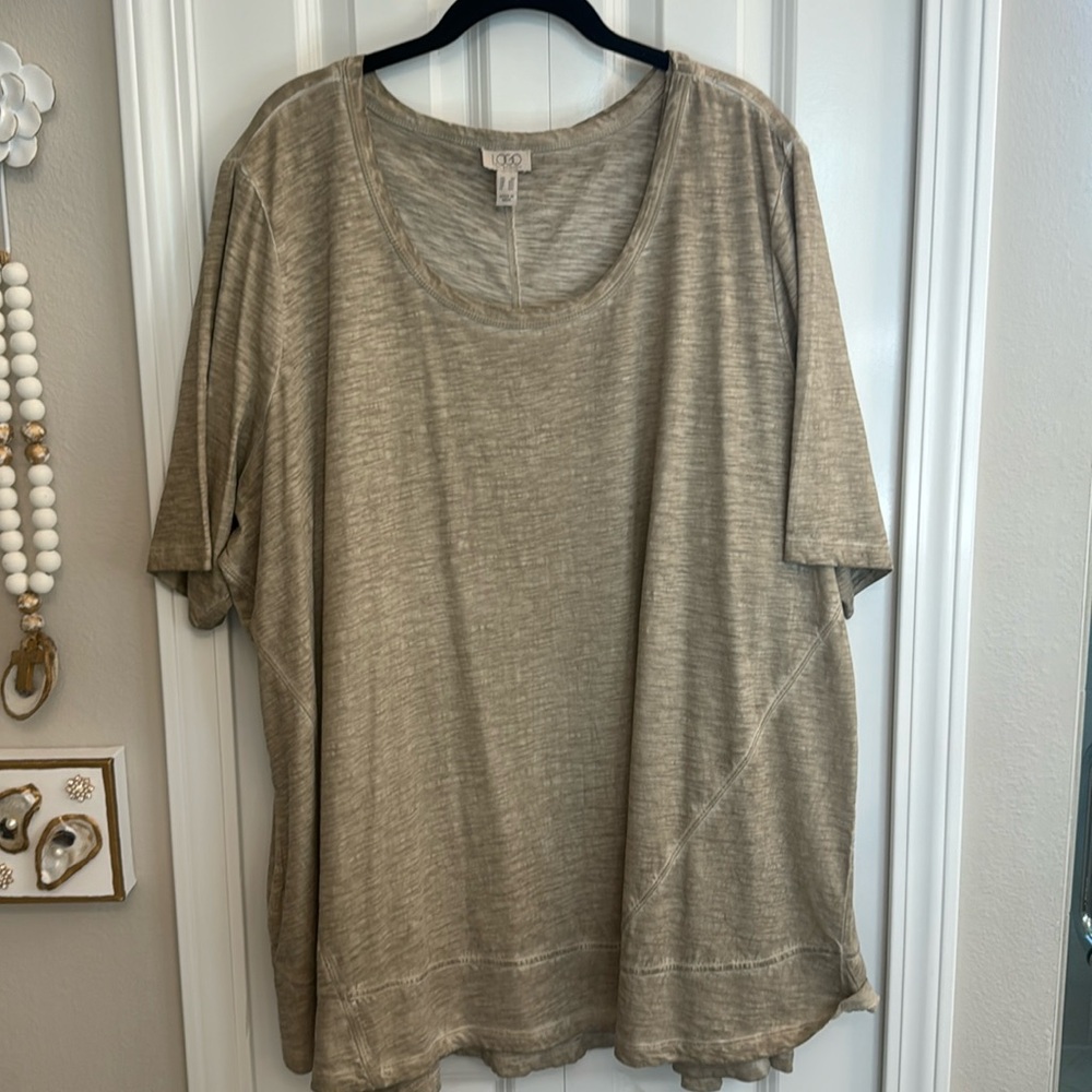 LOGO by Lori Goldstein Taupe Slub Knit Tunic